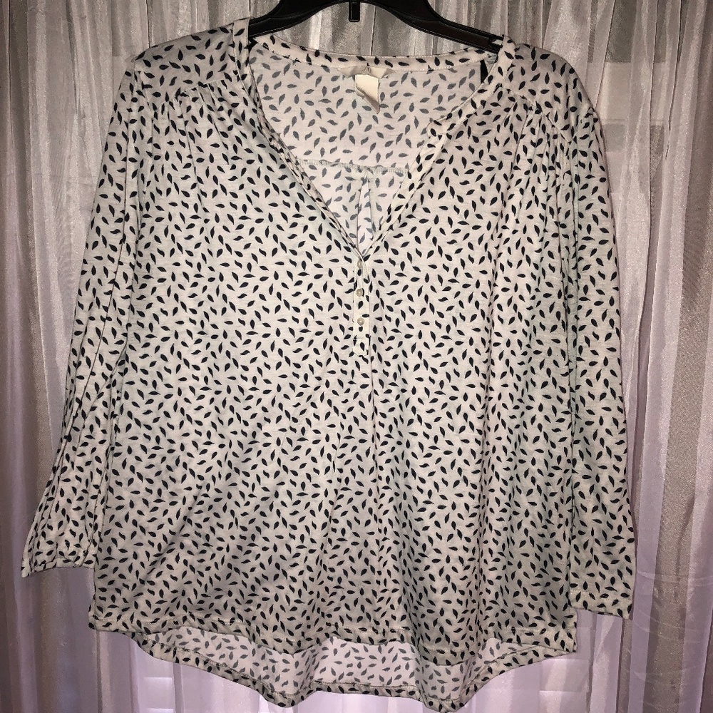 White/Black Patterned 3/4 Sleeve Blouse • L • H&M